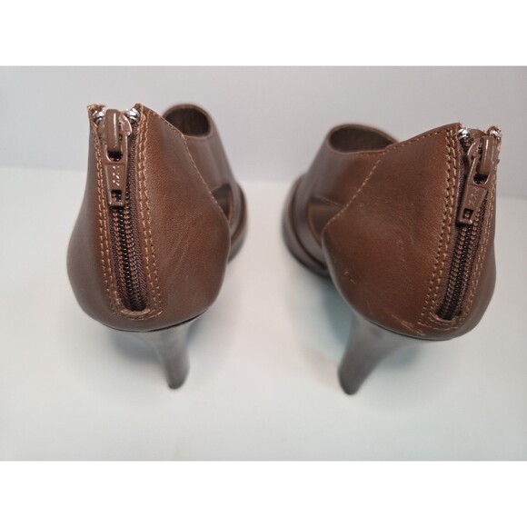 Sofft Brown Leather Peep Toe & Sides high heels w/zip up back Cognac Sz 8.5 M - Picture 6 of 12
